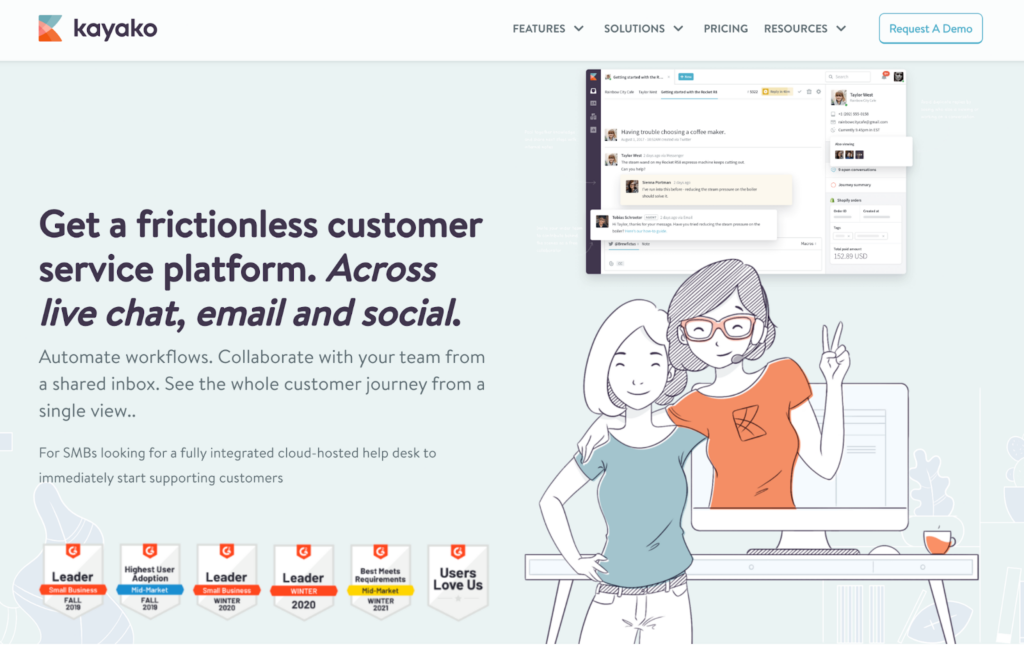 Homepage del sistema di ticketing di Kayako