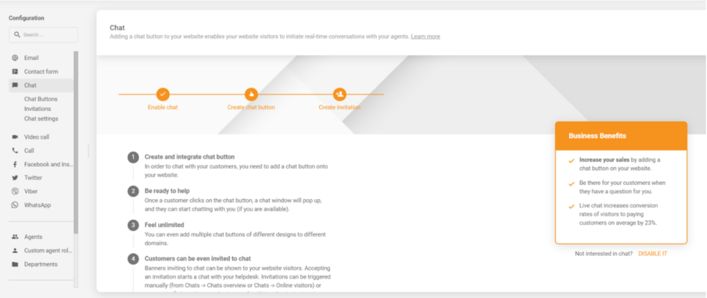 Configurazione della chat LiveAgent