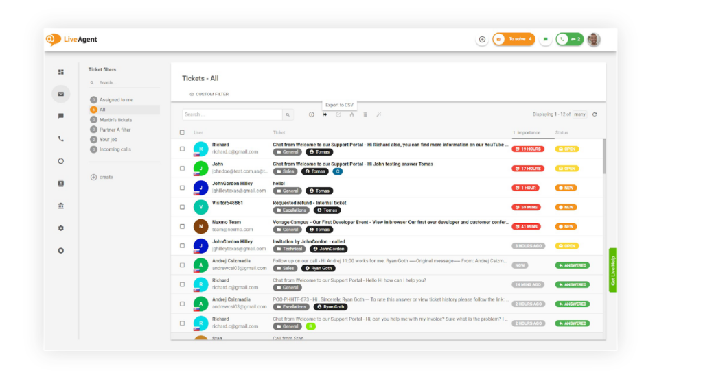 Esempio di ticket LiveAgent