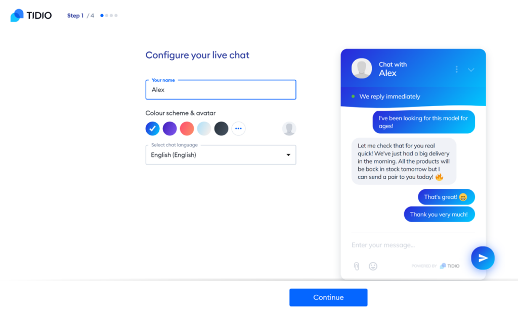 Tidio - configurazione della live chat