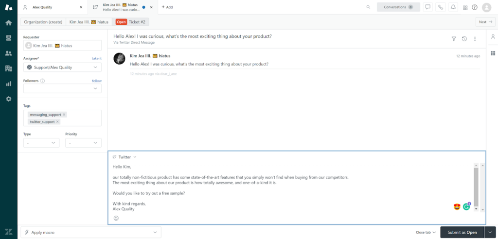 Zendesk - risposta ai ticket da Twitter