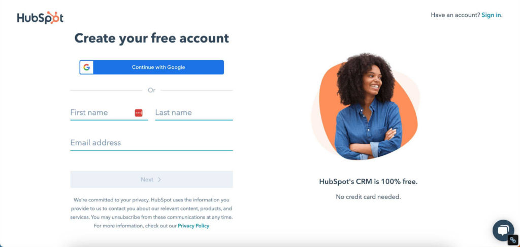 Hubspot - crea un account gratuito